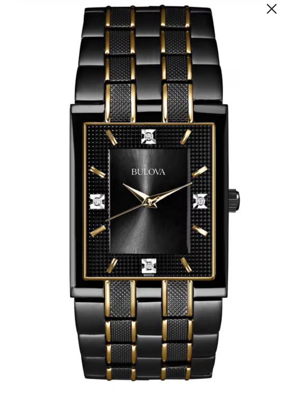 Men's Bulova Diamond Accent Two-Tone Black & Gold Rectangular Dial (98D004) NWT